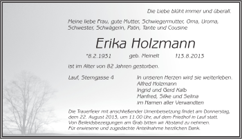 Traueranzeige von Erika Holzmann von Pegnitz-Zeitung